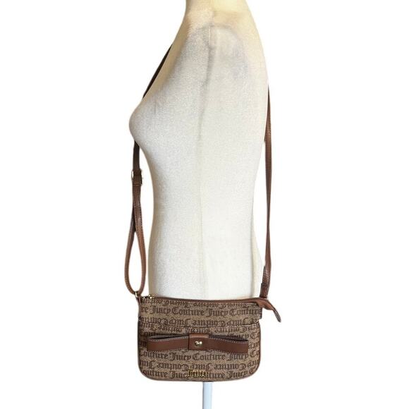 Juicy Couture Brown Monogram Logo Shoulder Crossbody Bag with Bow Accent - Picture 3 of 7